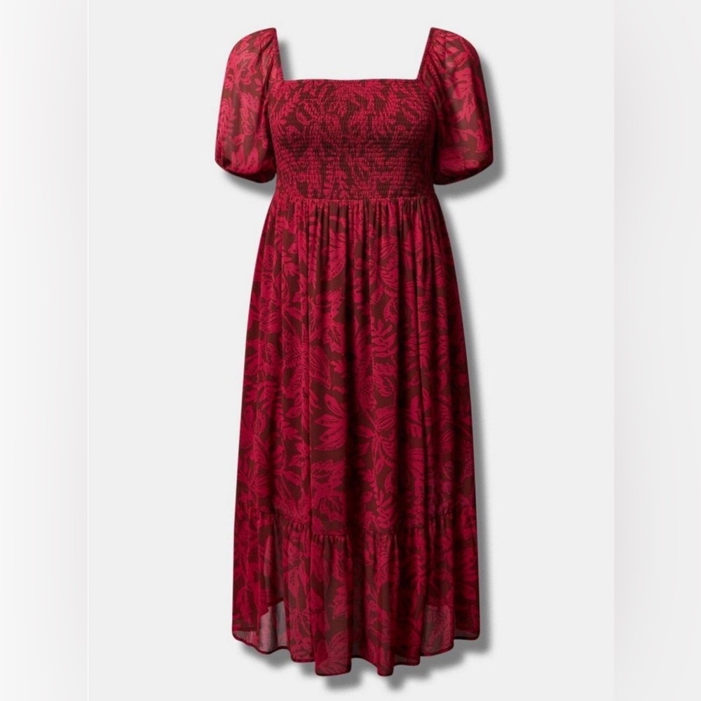 Torrid Red Floral Smocked Midi Dress